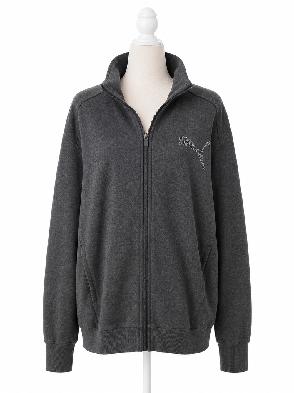 Puma Zip Up Jacket Mens XL Gray Fleece Lined Full Zip Athletic Sweatshirt Logo
